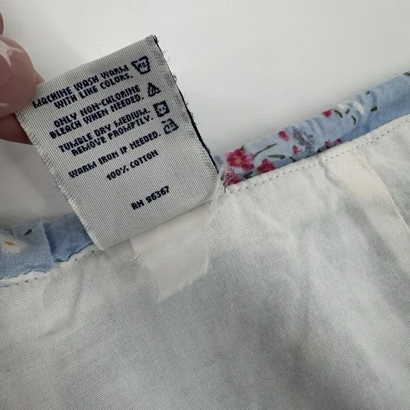 OshKosh Floral Midi Skirt Women's‎ Size 12 Blue 100% Cotton Drawstring Pleated - Picture 10 of 12